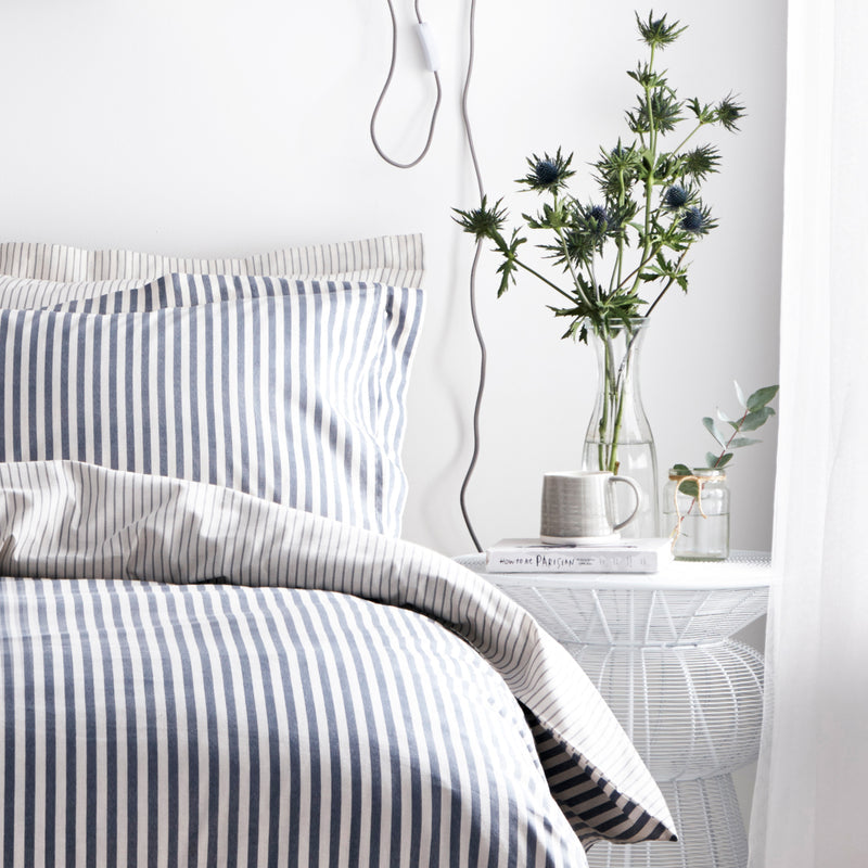 Hebden Blue Stripe 100% Cotton Duvet Cover Set | Navy Bedding | Yard – Riva Home