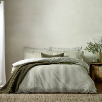 Hebden Green Stripe 100% Cotton Duvet Cover Set | Olive Bedding | Yard – Riva Home