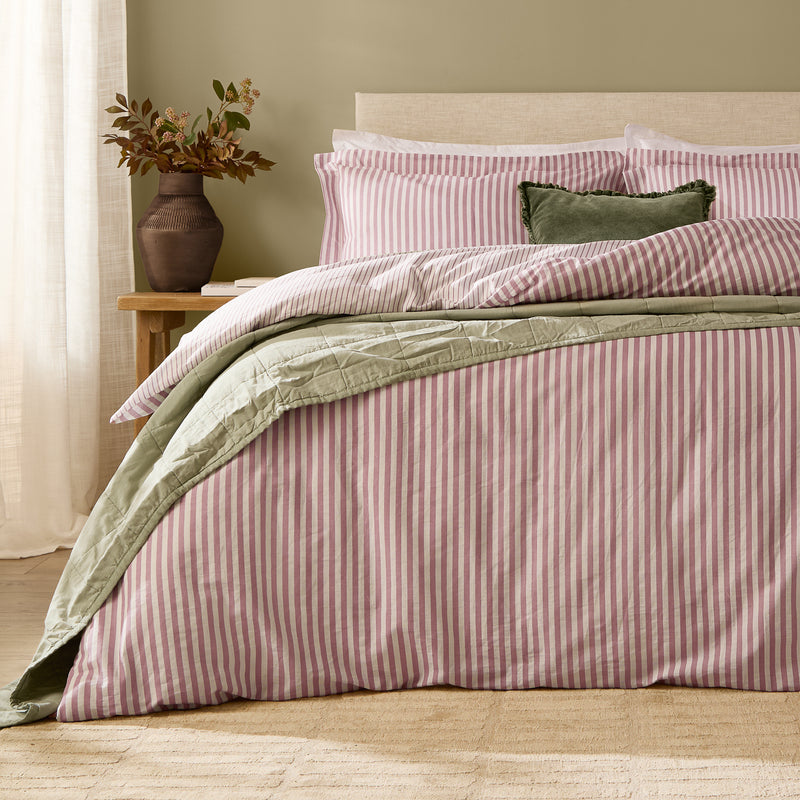 Hebden Pink Stripe 100% Cotton Duvet Cover Set | Rosewood Bedding | Yard – Riva Home