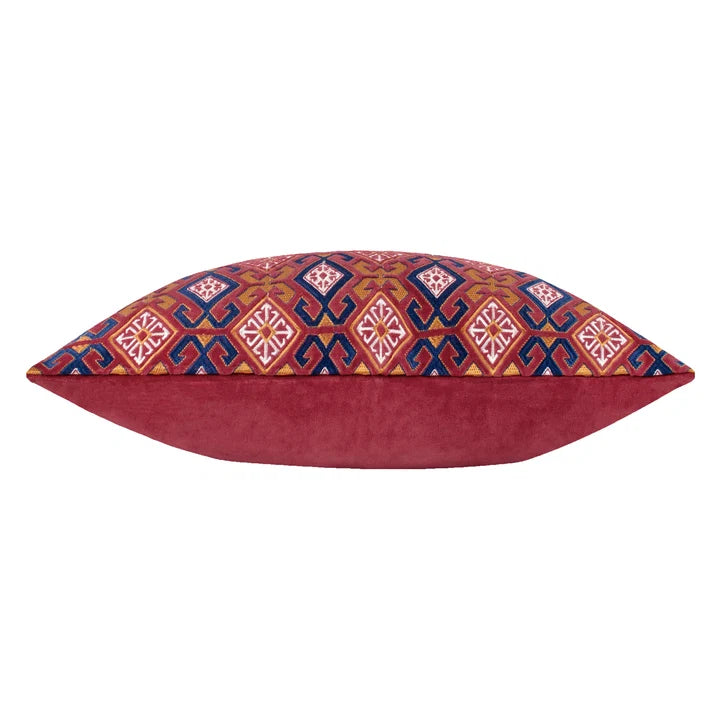 Laurel Embroidered Velvet Cushion Ruby/Gold