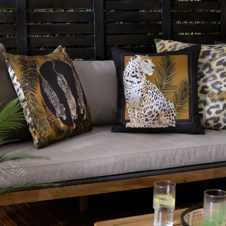 Leopardis Cat Printed Outdoor Cushion Black/Gold