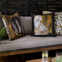Leopardis Cat Printed Outdoor Cushion Black/Gold