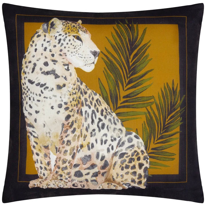 Leopardis Cat Printed Outdoor Cushion Black/Gold