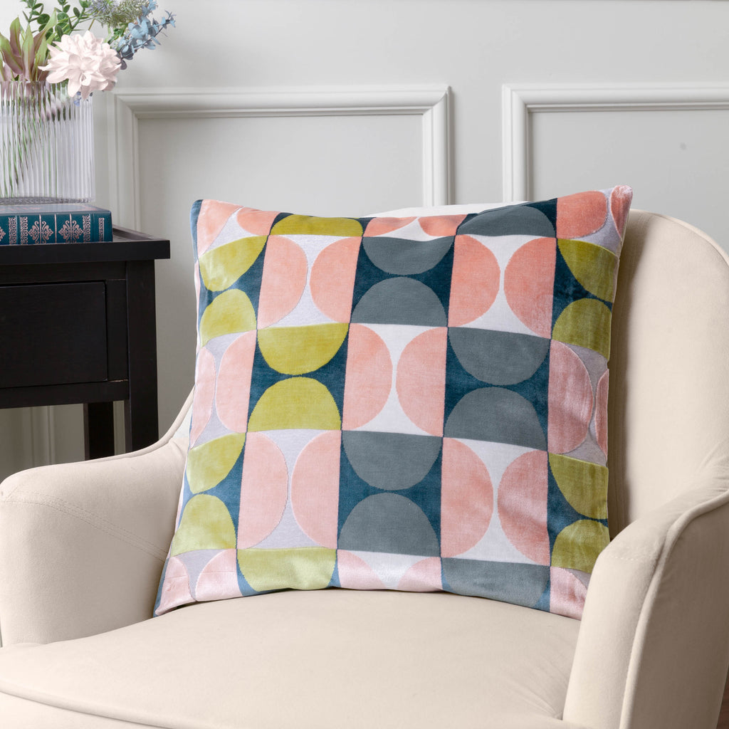 Bardot Cut Velvet Cushion Pink/Avo Green