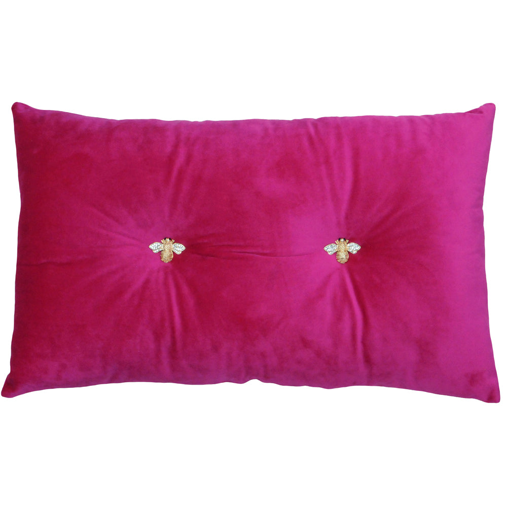 Bumble Bee Velvet Cushion Fuchsia