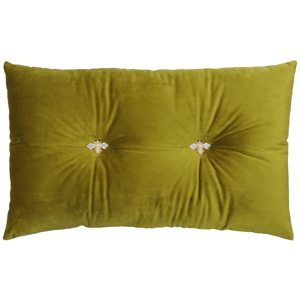 Bumble Bee Velvet Cushion Olive