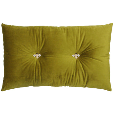 Bumble Bee Velvet Cushion Olive