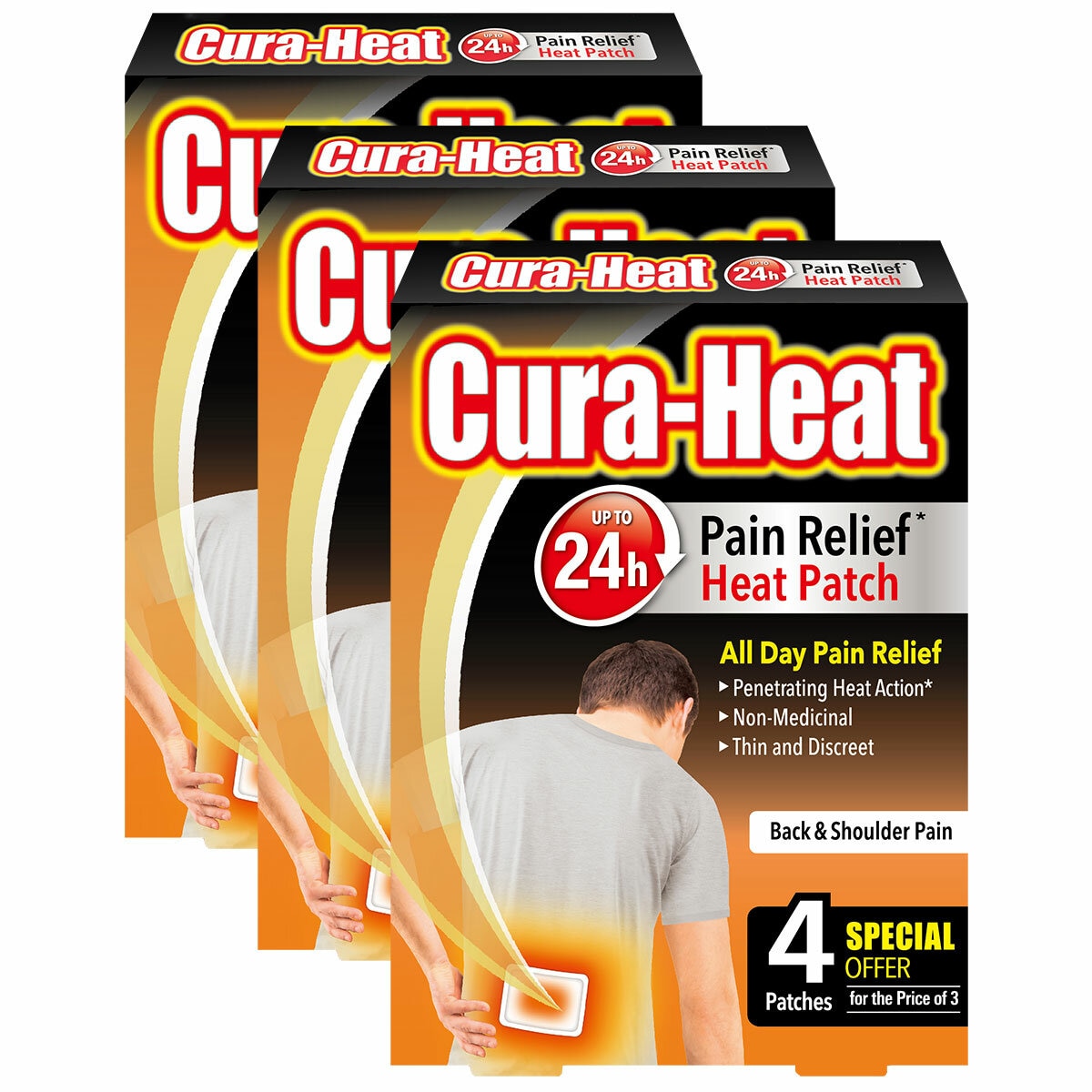 Cura-Heat Pain Relief Patches, 3 x 4 Pack