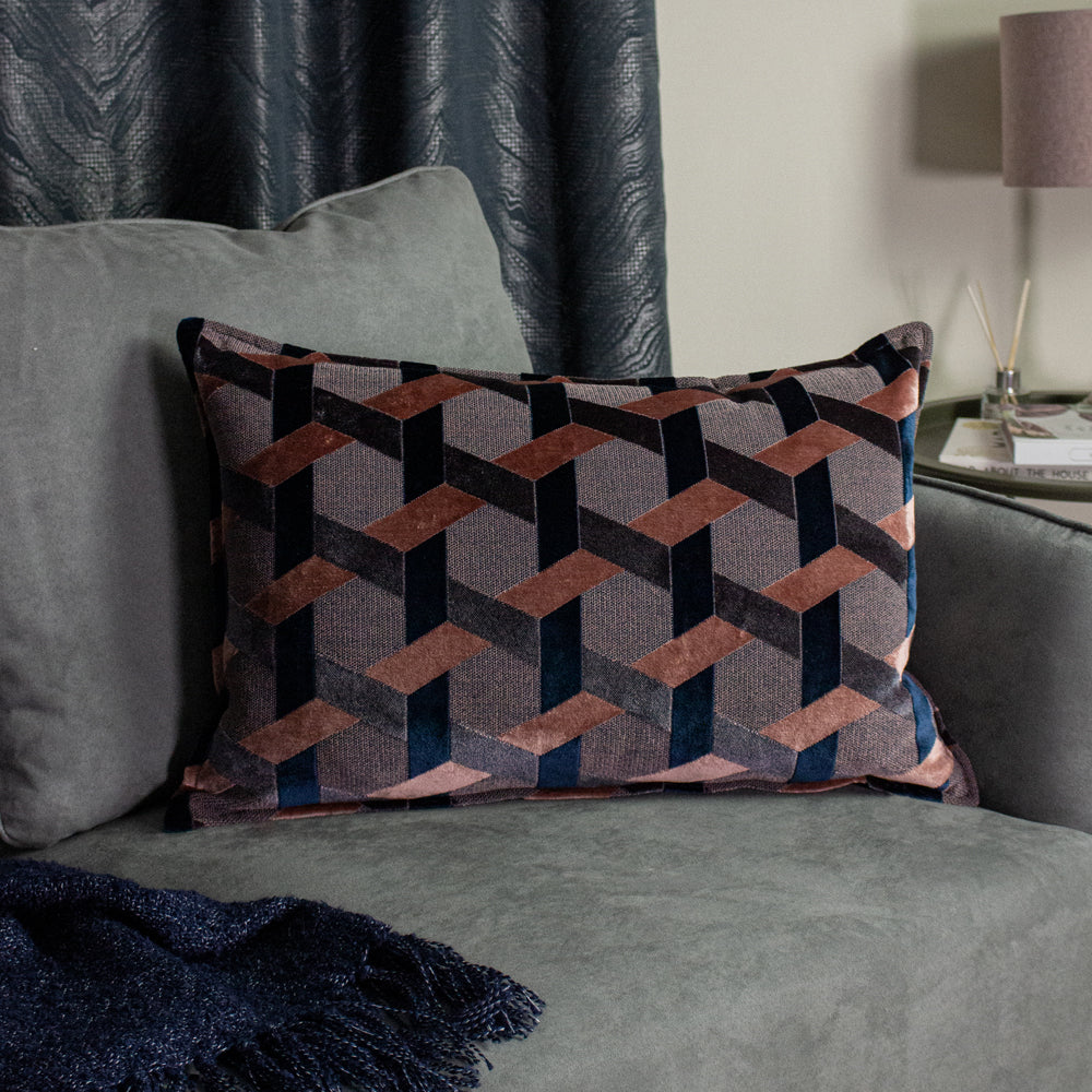 Delano Velvet Jacquard Cushion Blush/Navy