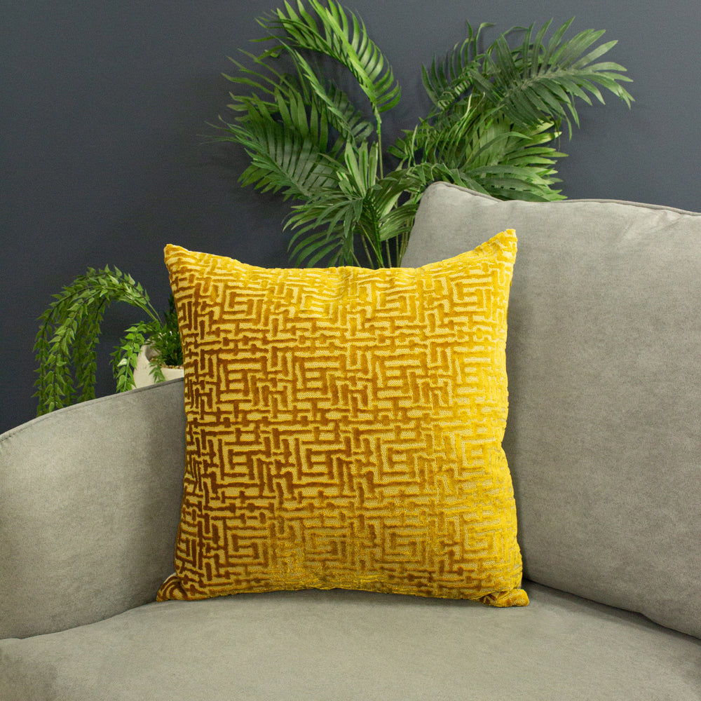 Delphi Velvet Jacquard Cushion Gold