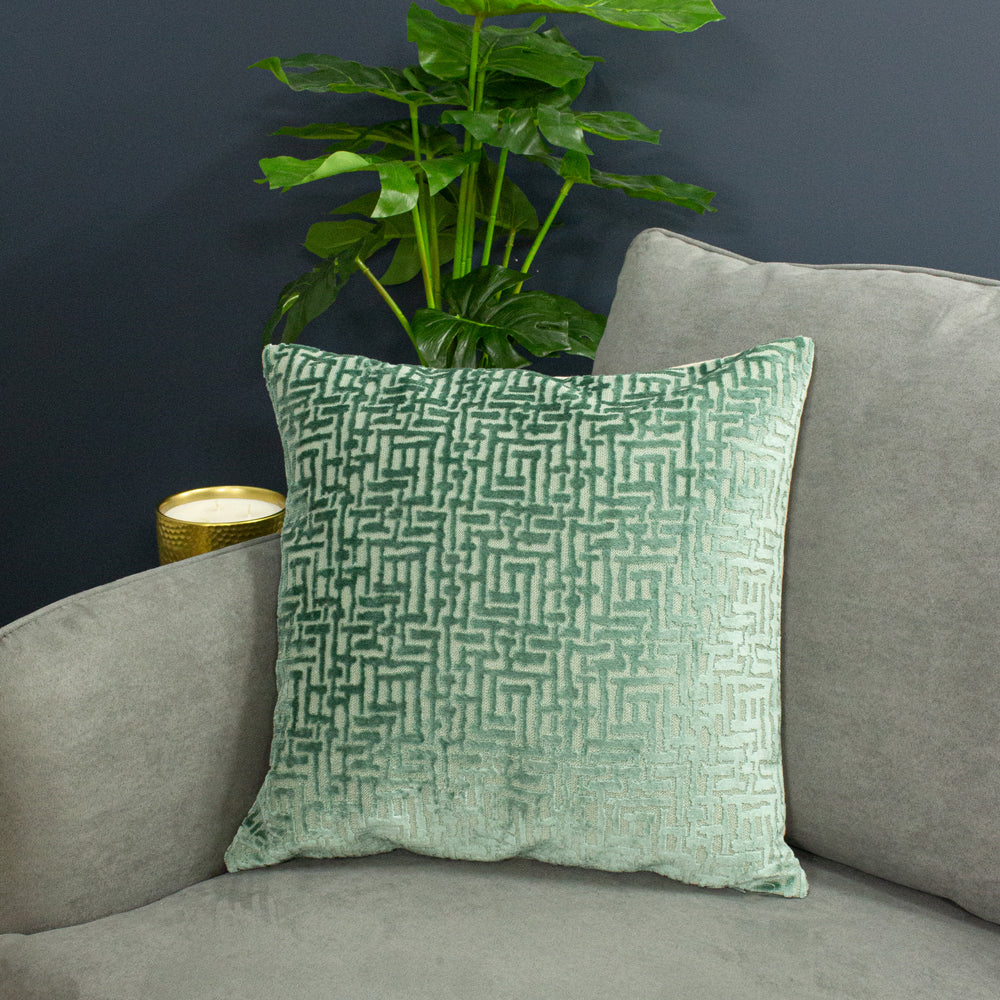 Delphi Velvet Jacquard Cushion Mint