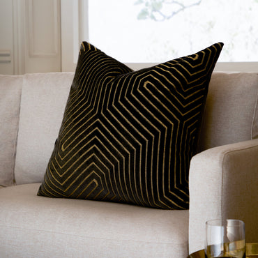 Evoke Cut Velvet Cushion Black