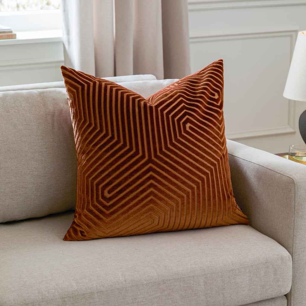 Evoke Cut Velvet Cushion Brick