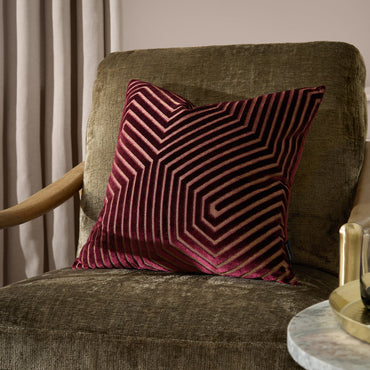 Evoke Cut Velvet Cushion Burgundy