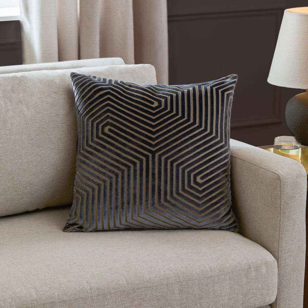 Evoke Cut Velvet Cushion Charcoal
