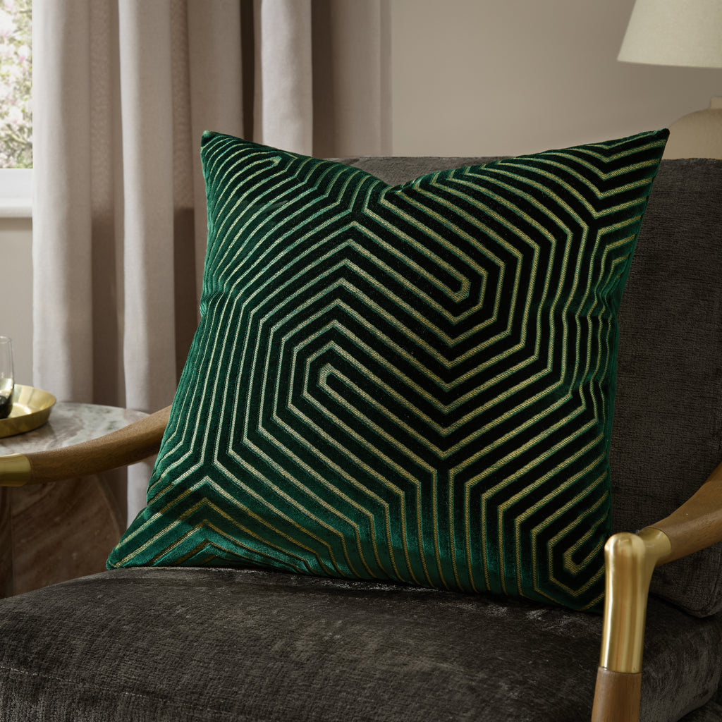 Evoke Cut Velvet Cushion Emerald