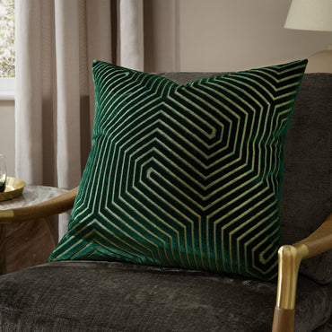 Evoke Cut Velvet Cushion Emerald