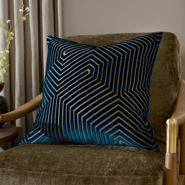 Evoke Cut Velvet Cushion Navy