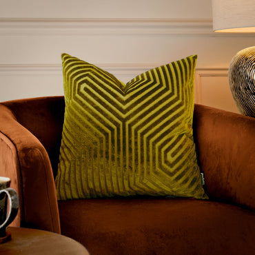 Evoke Cut Velvet Cushion Olive