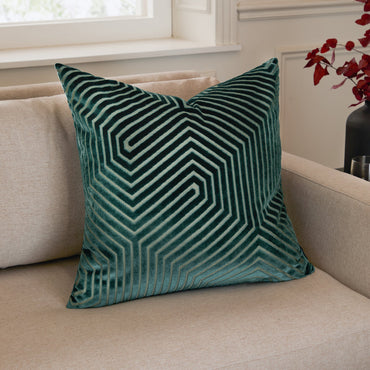 Evoke Cut Velvet Cushion Teal