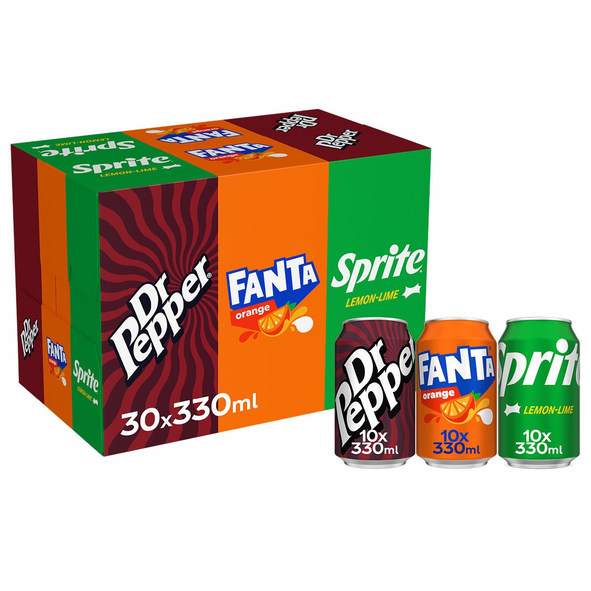 Fanta, Dr Pepper, Sprite Variety Pack, 30 x 330ml
