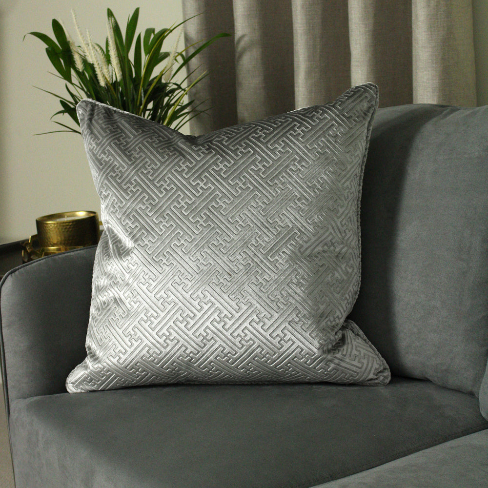 Florence Embossed Velvet Cushion Silver