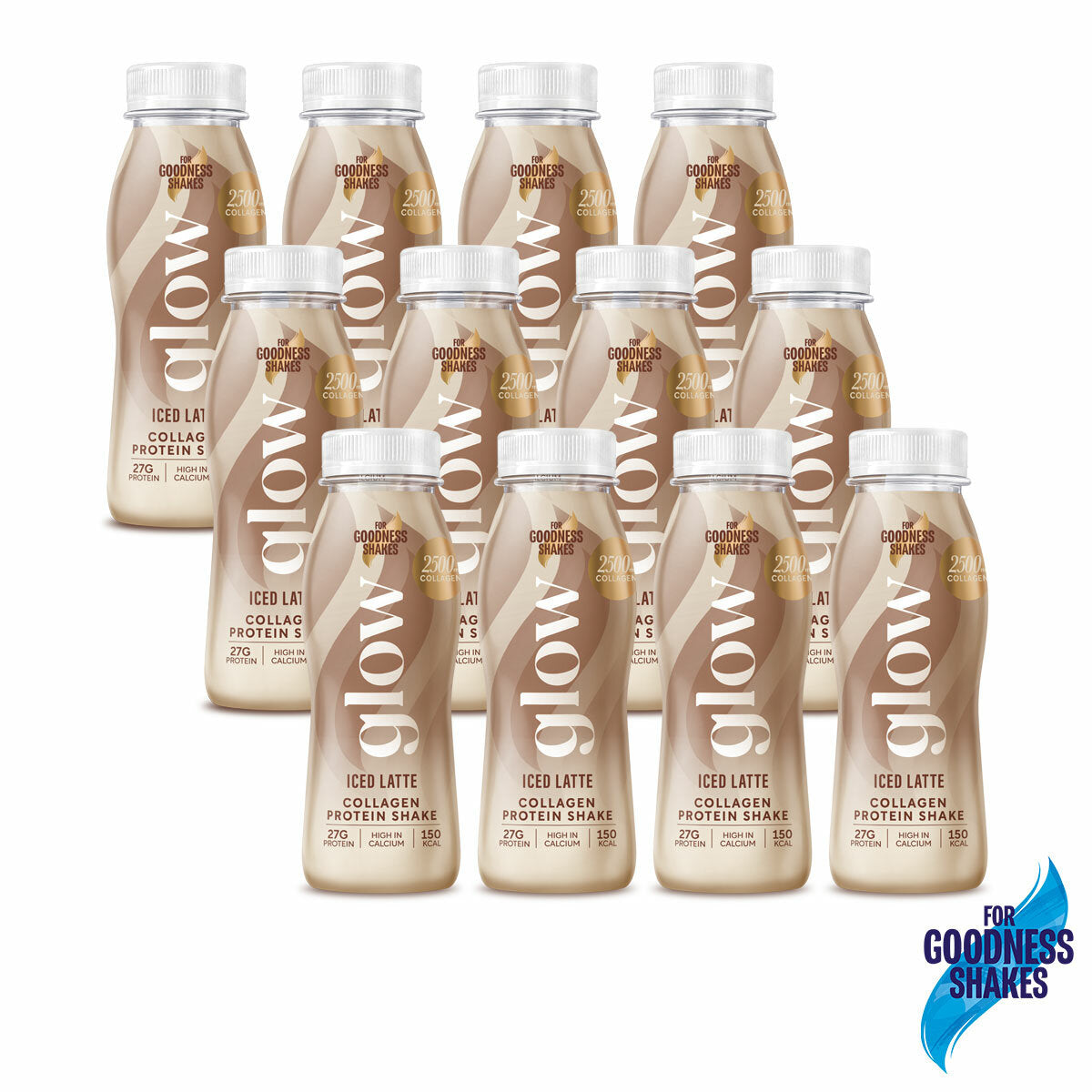 For Goodness Shakes, Glow Collagen, Iced Latte Protein Shake, 12 x 250ml