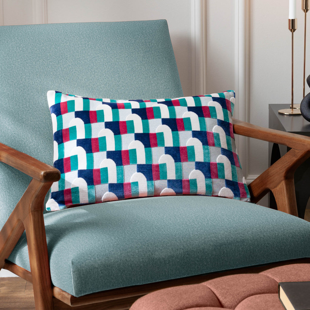 Keela Cut Velvet Cushion Magenta/Blue