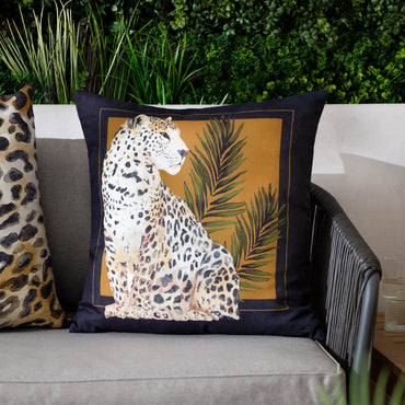 Leopardis Cat Printed Outdoor Cushion Black/Gold
