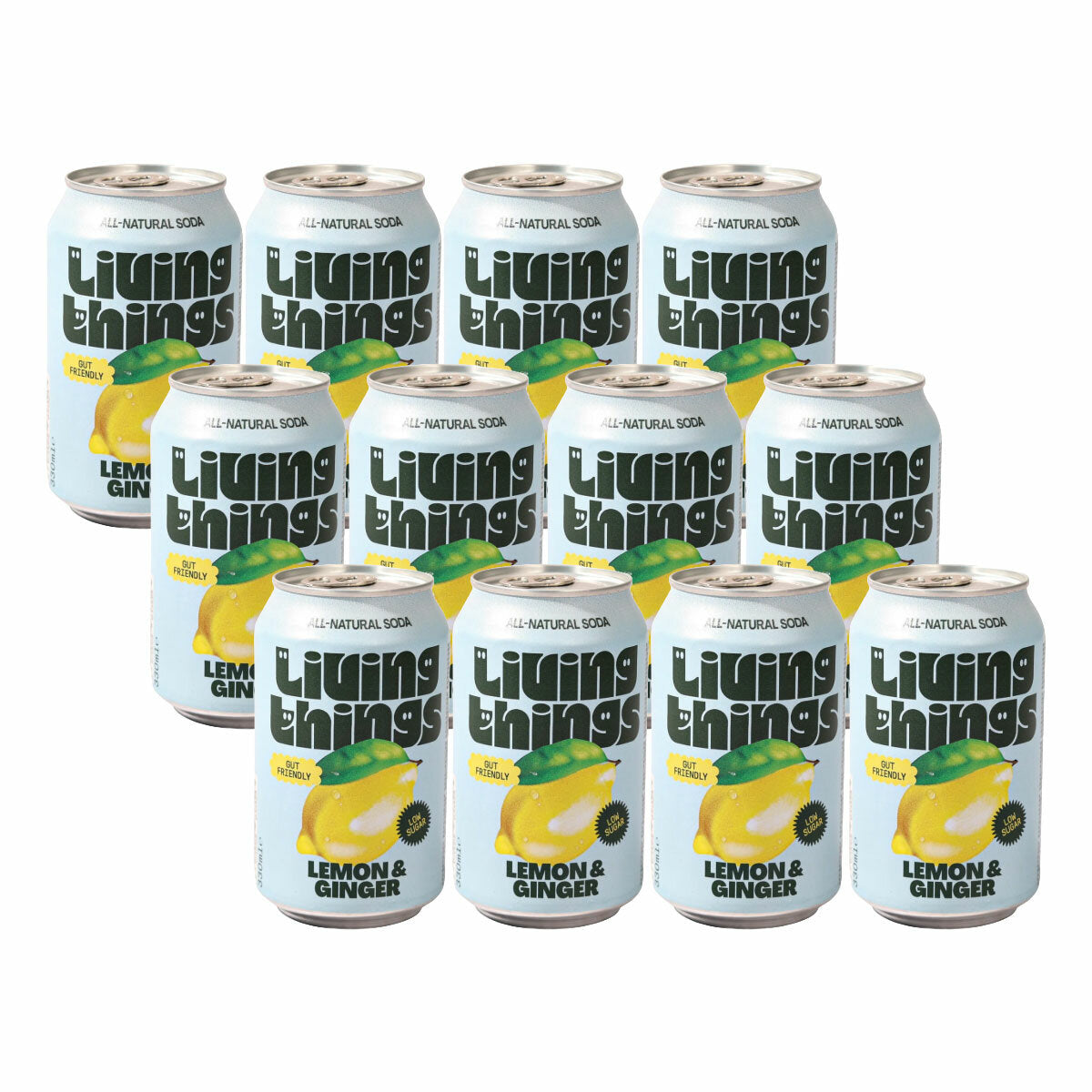Living Things Lemon & Ginger Biotic Soda, 12 x 330ml