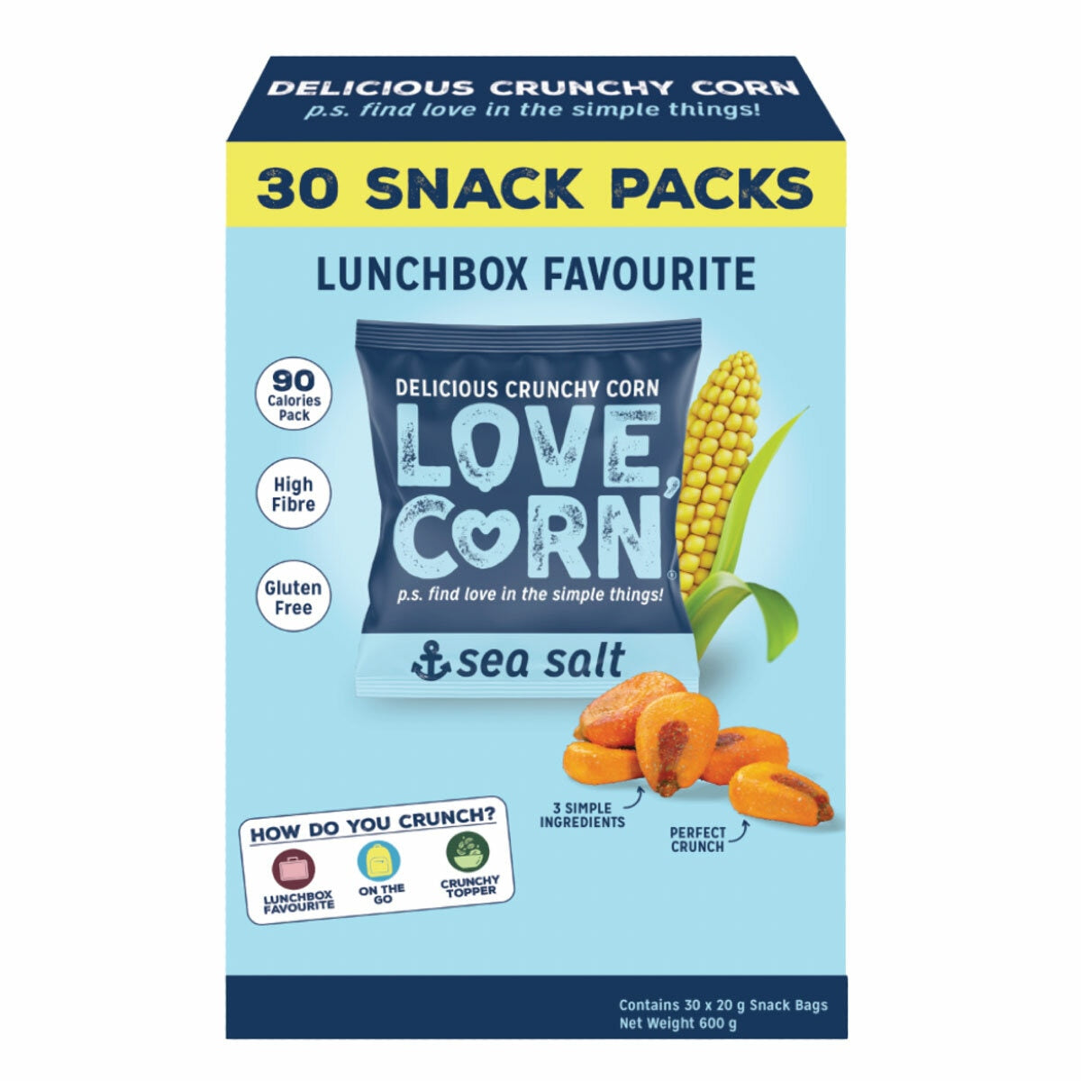 Love Corn Sea Salt Snack Packs, 30 x 20g