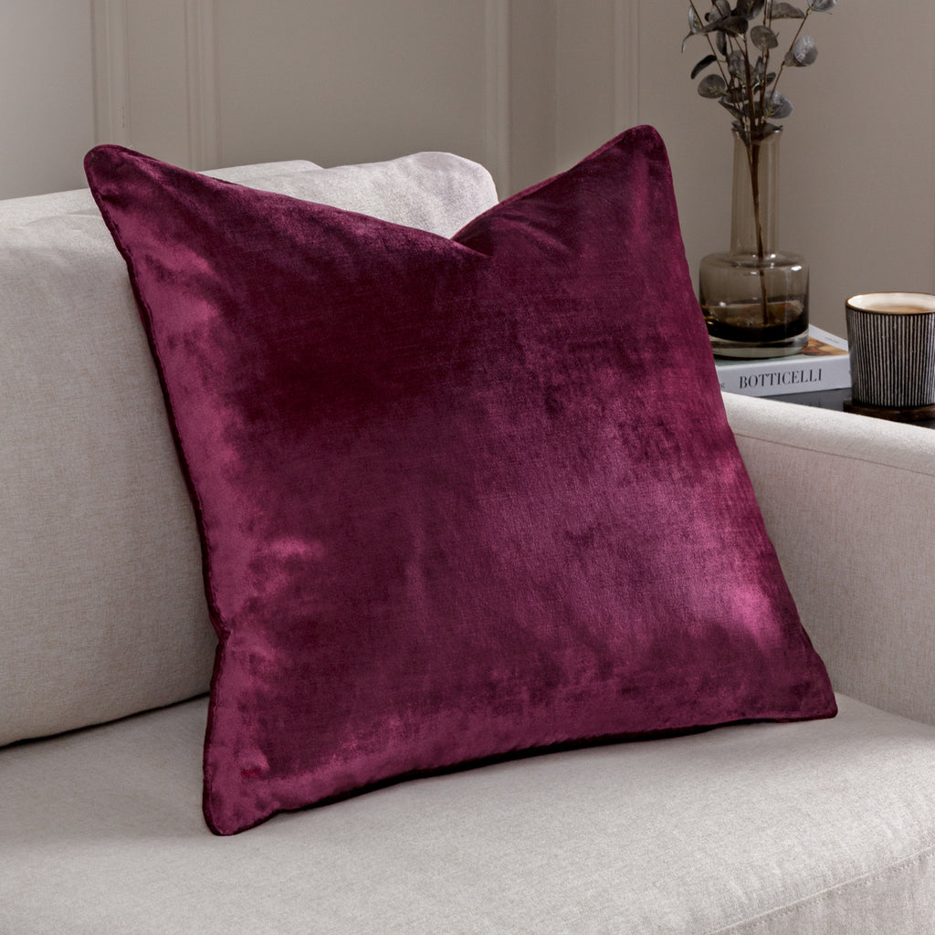 Luxe Velvet Piped Cushion Cranberry