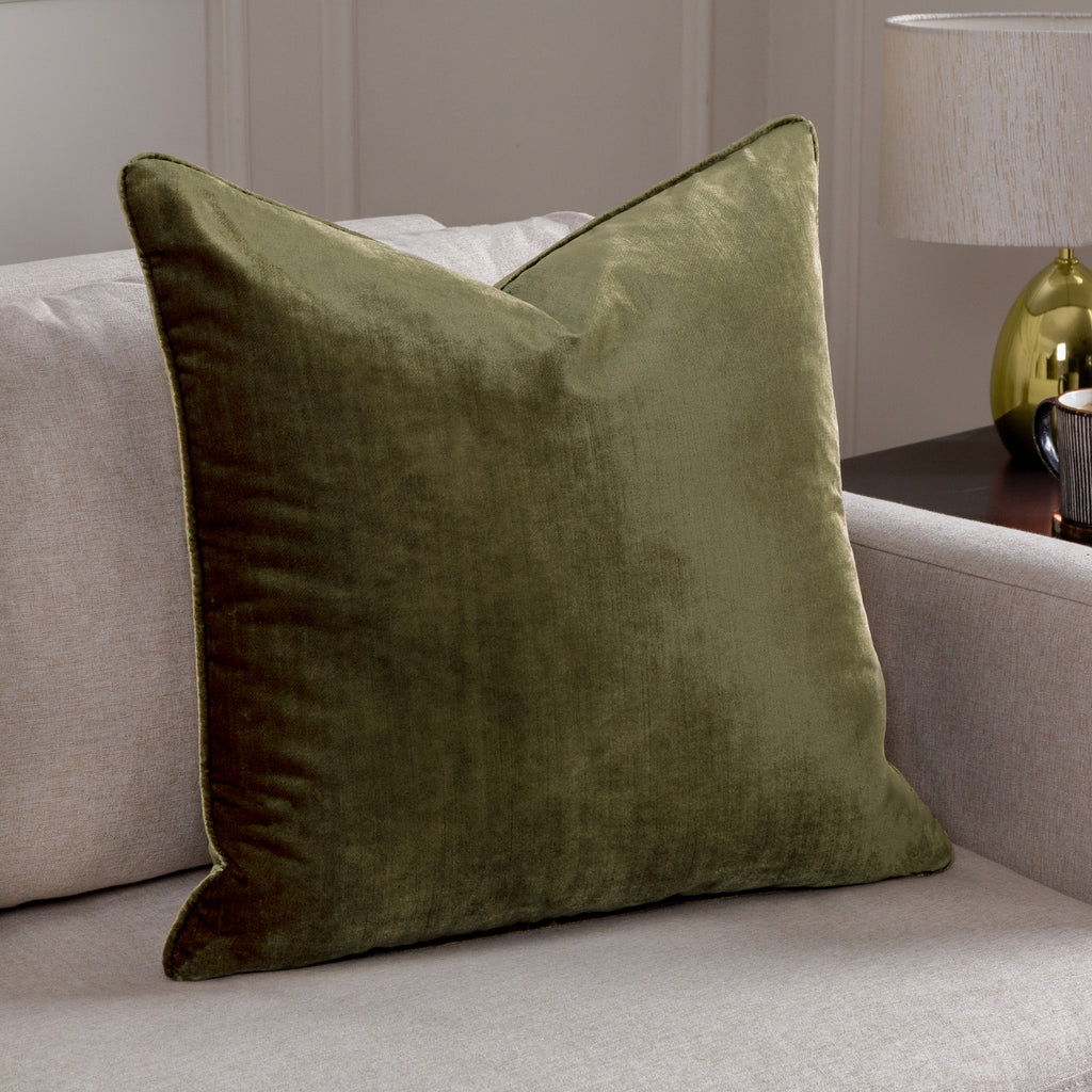 Luxe Velvet Piped Cushion Olive