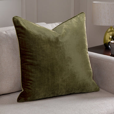 Luxe Velvet Piped Cushion Olive