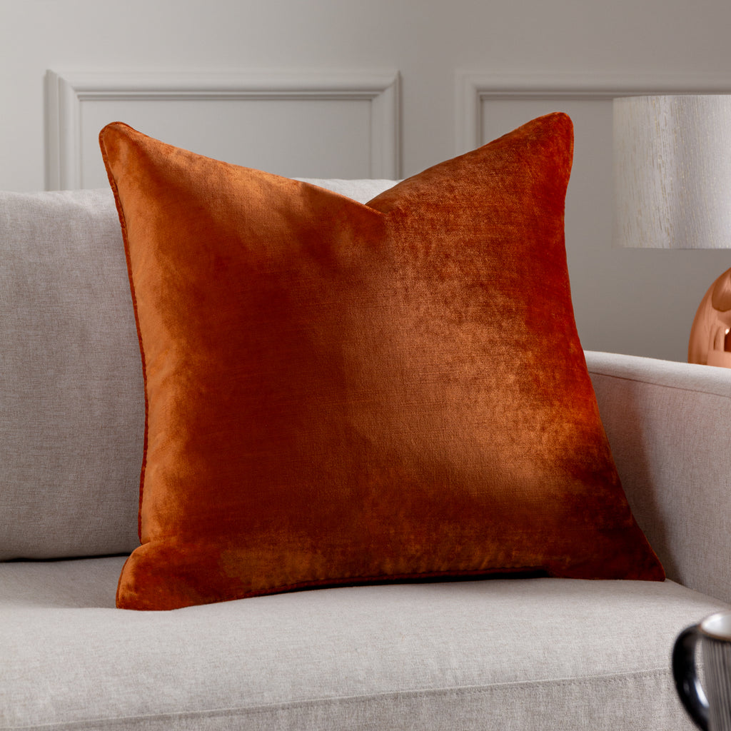 Luxe Velvet Piped Cushion Rust