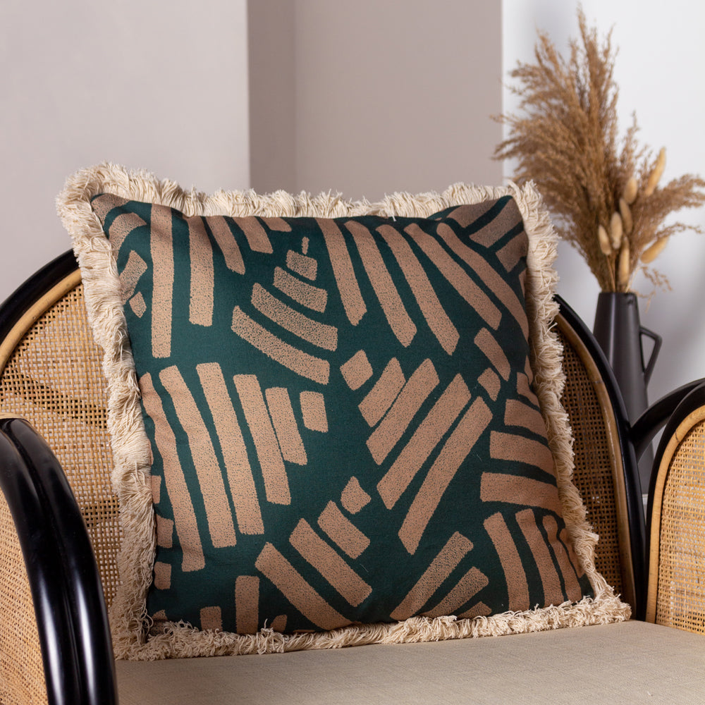 Oromo Fringed Cushion Green