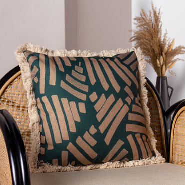 Oromo Fringed Cushion Green