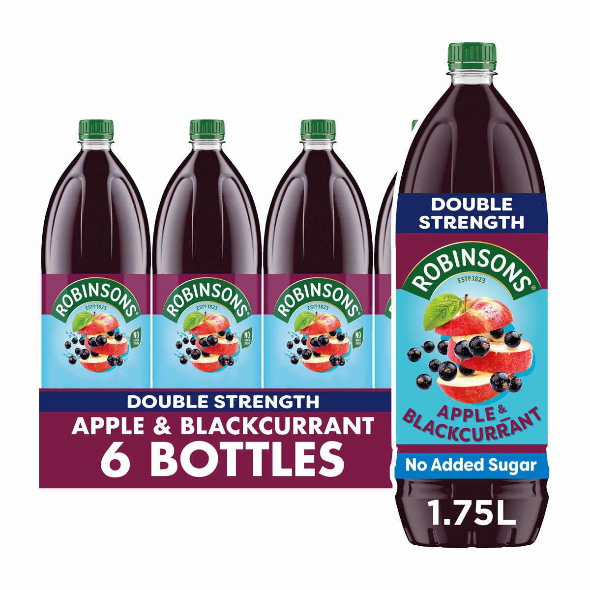 Robinsons Double Concentrate Apple & Blackcurrant, 6 x 1.75L