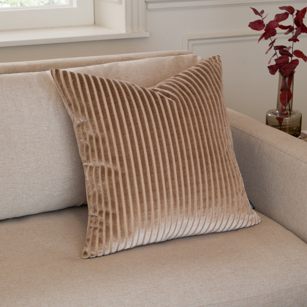 Savoy Stripe Velvet Cushion Mink