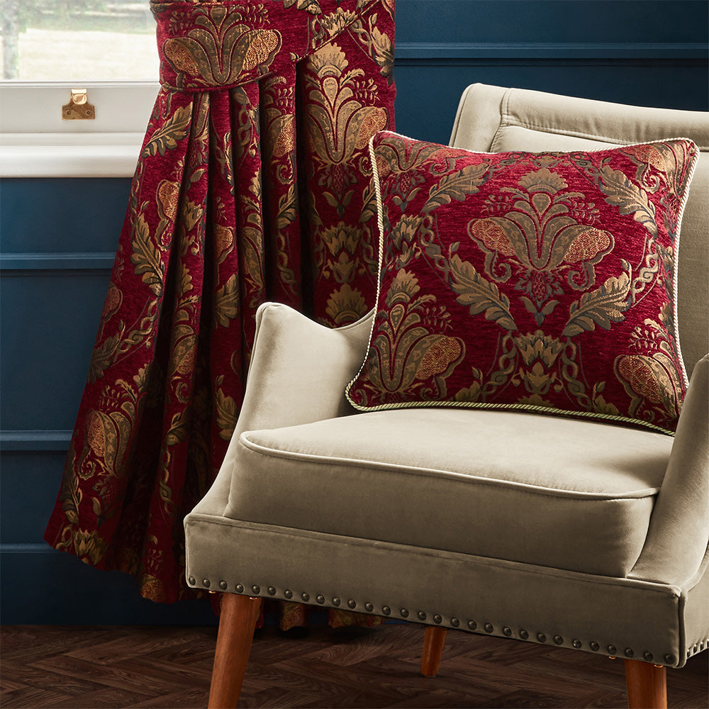 Shiraz Jacquard Chenille Cushion Burgundy