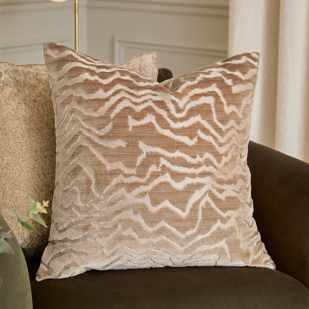 Tierra Cut Velvet Cushion Taupe