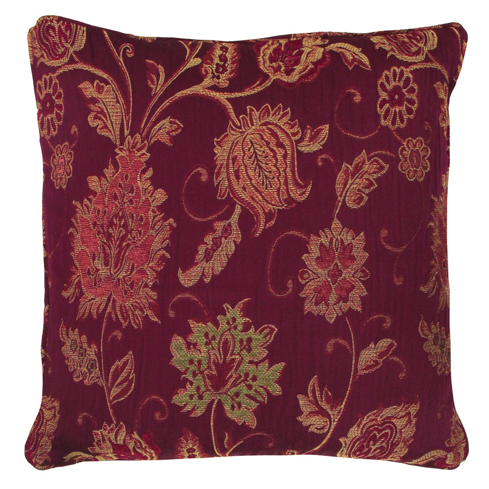 Zurich Floral Jacquard Cushion Burgundy